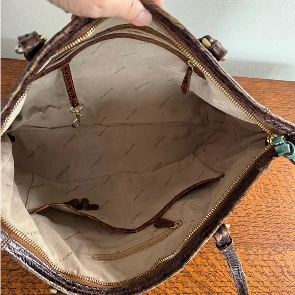 Brahmin Brown Melbourne Croc-Embossed Leather Tote with Teal Accent - Picture 12 of 16